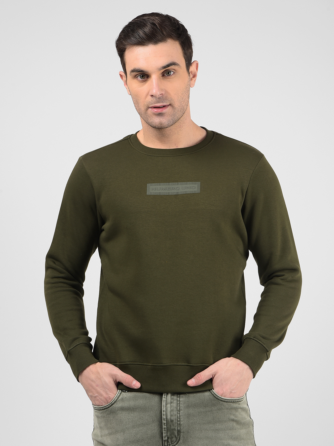 Numero Uno Men Solid Green Sweat Shirt